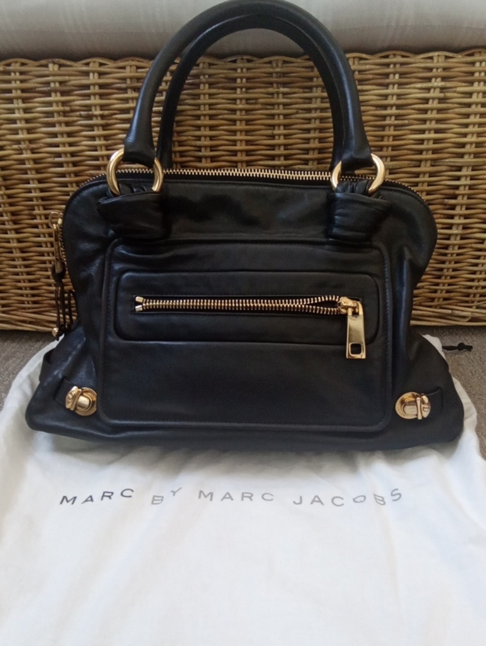 Marc by Marc Jacobs Black Leather Satchel with Gold Hardware